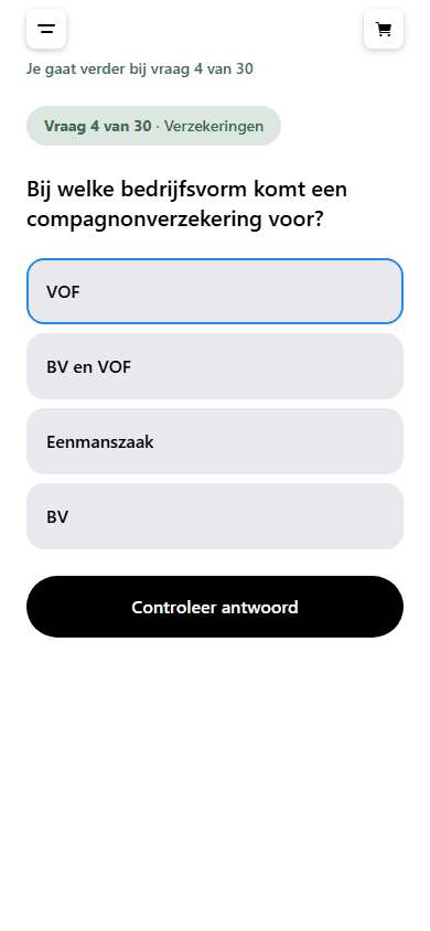 Screenshot van een examen in de ExamenHub app